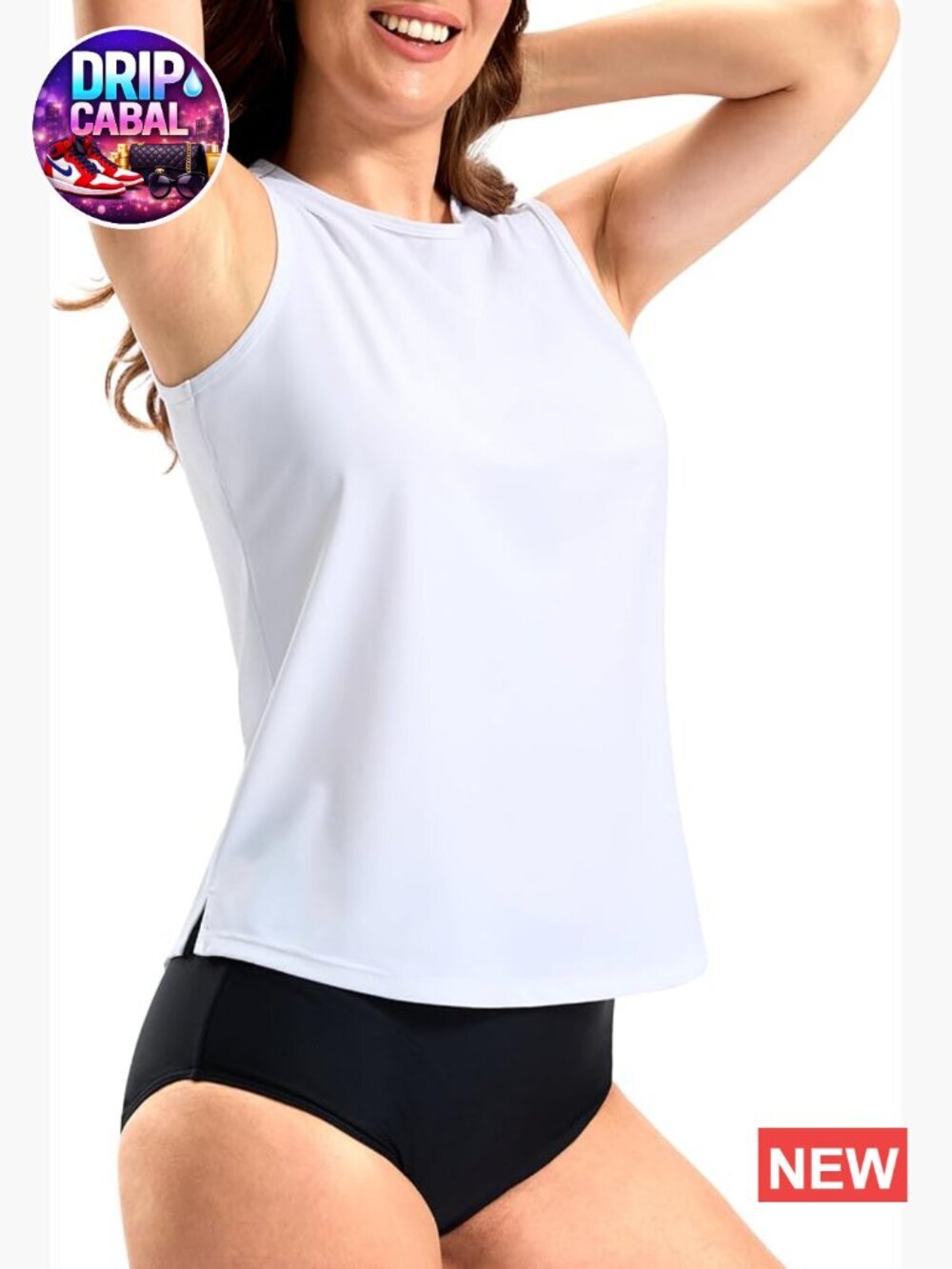 UPF 50+ Sleeveless Rash Guard High Neck Swim Top Quick Dry Chlorine Resistant